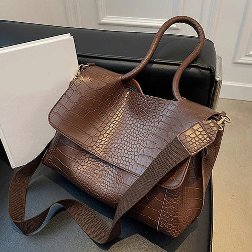 Crocodile Embossed Flap Crossbody Bag