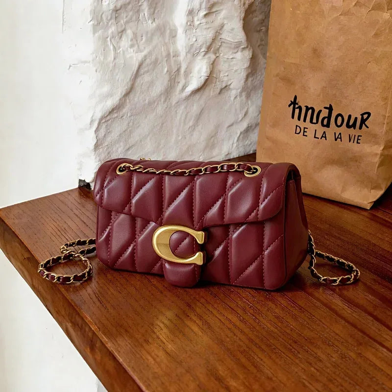 Quilted Chain Crossbody Bag | Luxury Women's Shoulder Bag Handmade Leather Crossbody Purse Ladies Tote Handbags Classic Designer Brand Stylish Gift