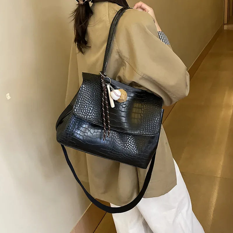 Crocodile Embossed Flap Crossbody Bag