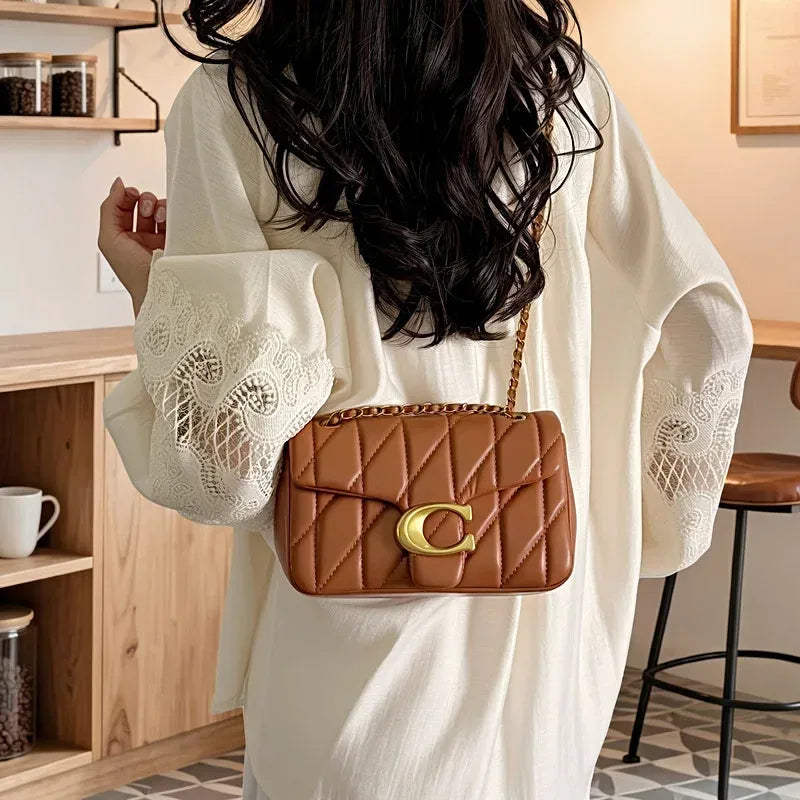 Quilted Chain Crossbody Bag | Luxury Women's Shoulder Bag Handmade Leather Crossbody Purse Ladies Tote Handbags Classic Designer Brand Stylish Gift