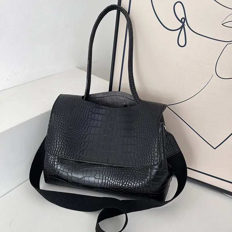 Crocodile Embossed Flap Crossbody Bag
