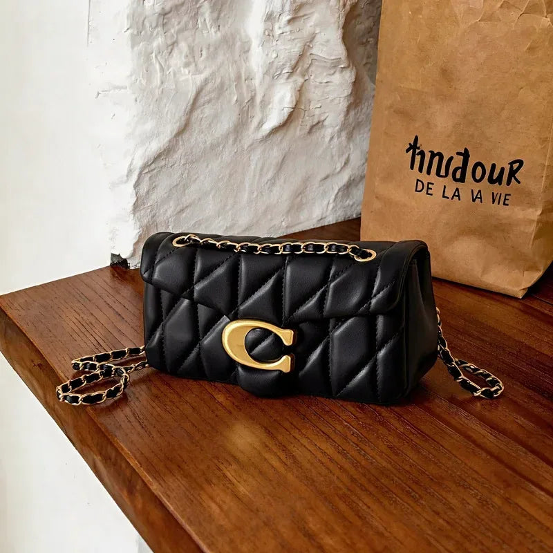 Quilted Chain Crossbody Bag | Luxury Women's Shoulder Bag Handmade Leather Crossbody Purse Ladies Tote Handbags Classic Designer Brand Stylish Gift