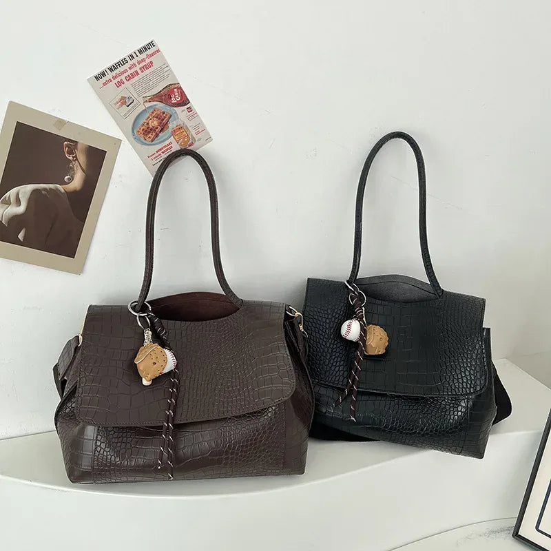 Crocodile Embossed Flap Crossbody Bag