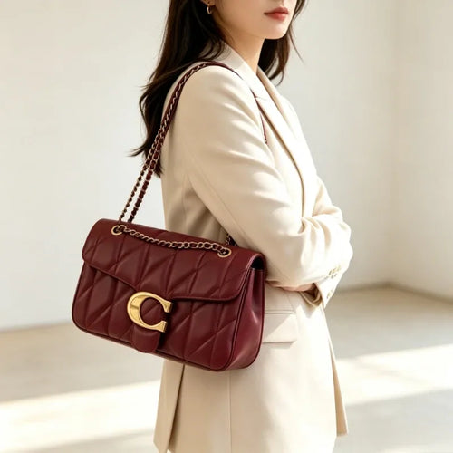 Quilted Chain Crossbody Bag | Luxury Women's Shoulder Bag Handmade Leather Crossbody Purse Ladies Tote Handbags Classic Designer Brand Stylish Gift