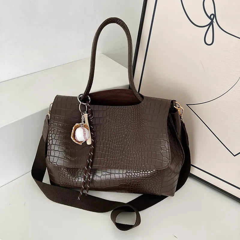 Crocodile Embossed Flap Crossbody Bag