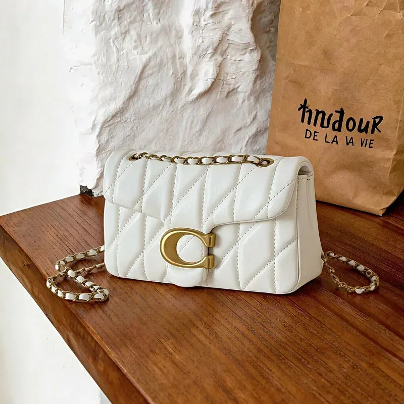 Quilted Chain Crossbody Bag | Luxury Women's Shoulder Bag Handmade Leather Crossbody Purse Ladies Tote Handbags Classic Designer Brand Stylish Gift