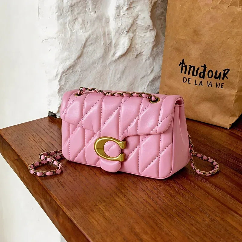 Quilted Chain Crossbody Bag | Luxury Women's Shoulder Bag Handmade Leather Crossbody Purse Ladies Tote Handbags Classic Designer Brand Stylish Gift