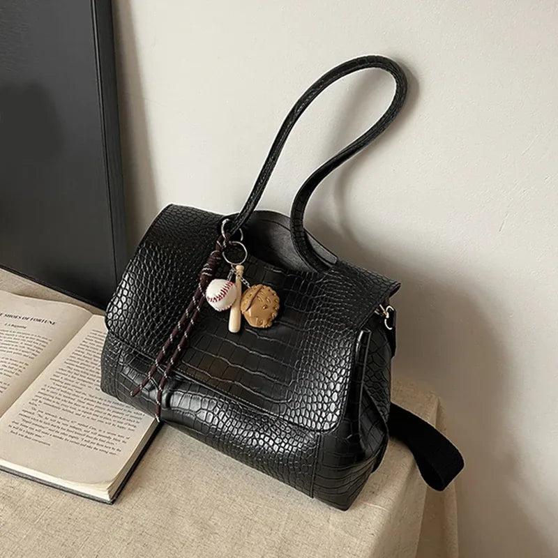Crocodile Embossed Flap Crossbody Bag