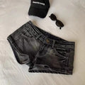 Vintage Denim Shorts Women Summer Black Grey Washed Low Waist Elastic Skinny Hot Shorts Jeans