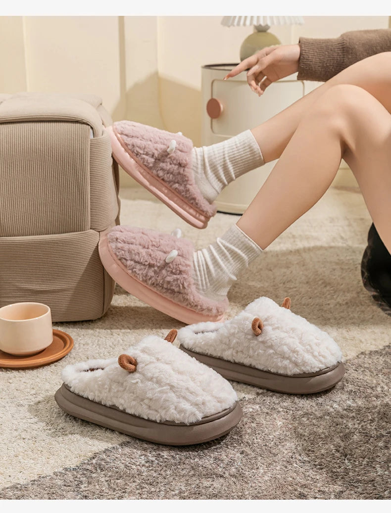 Women's Winter Slippers - Plush Fleece-Lined House Shoes, Warm Indoor/Outdoor Cotton Slippers with Non-Slip Sole