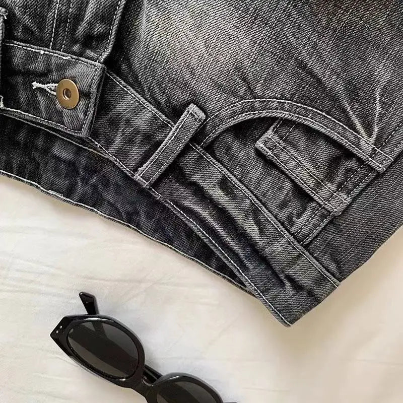 Vintage Denim Shorts Women Summer Black Grey Washed Low Waist Elastic Skinny Hot Shorts Jeans