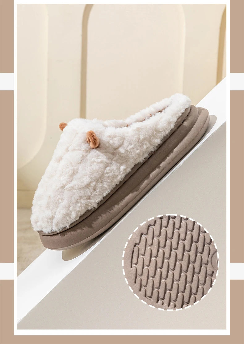 Women's Winter Slippers - Plush Fleece-Lined House Shoes, Warm Indoor/Outdoor Cotton Slippers with Non-Slip Sole