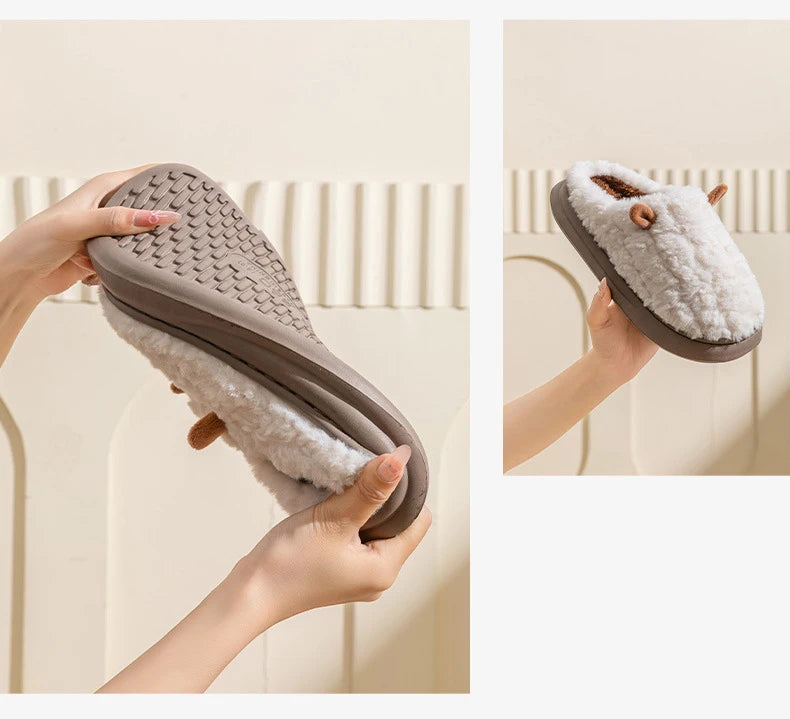 Women's Winter Slippers - Plush Fleece-Lined House Shoes, Warm Indoor/Outdoor Cotton Slippers with Non-Slip Sole