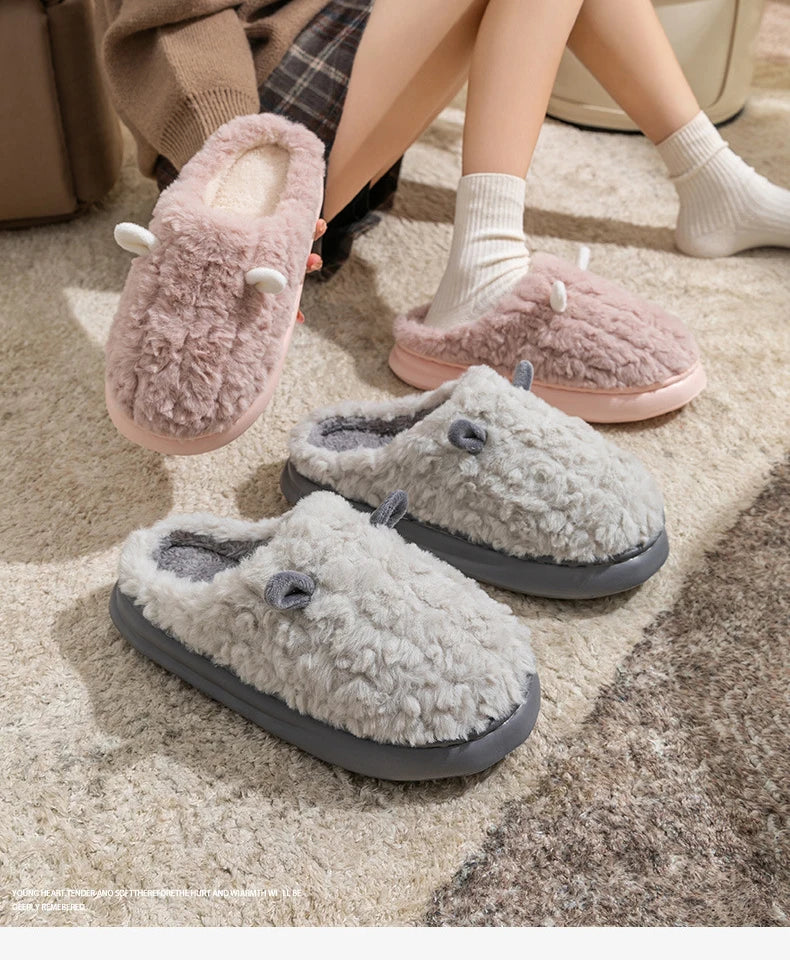 Women's Winter Slippers - Plush Fleece-Lined House Shoes, Warm Indoor/Outdoor Cotton Slippers with Non-Slip Sole