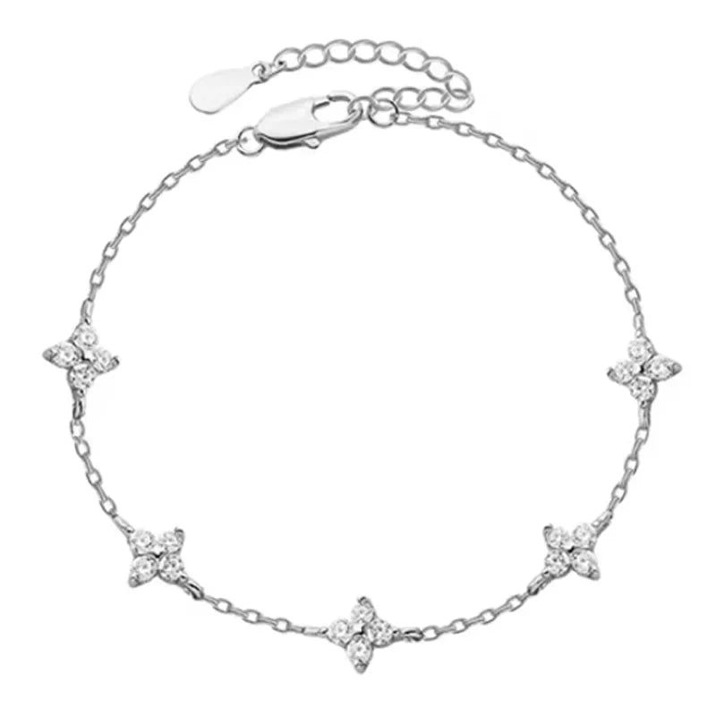 High Quality Crystal Four Leaf Flower Bracelet for Women Clasic Trendy Gold Color Stainless Steel Zircon Bangle Jewelry Gift