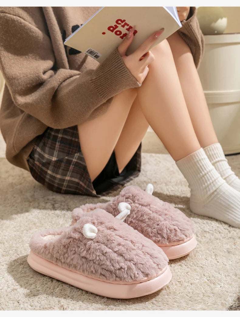 Women's Winter Slippers - Plush Fleece-Lined House Shoes, Warm Indoor/Outdoor Cotton Slippers with Non-Slip Sole