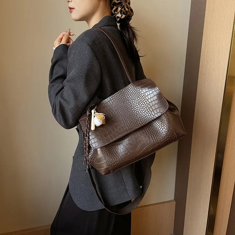 Crocodile Embossed Flap Crossbody Bag