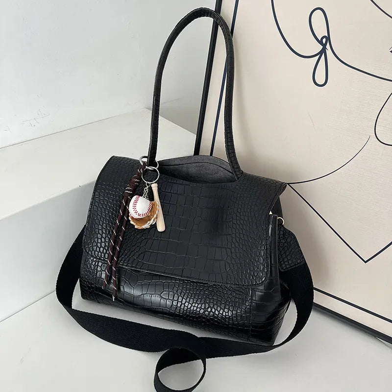 Crocodile Embossed Flap Crossbody Bag