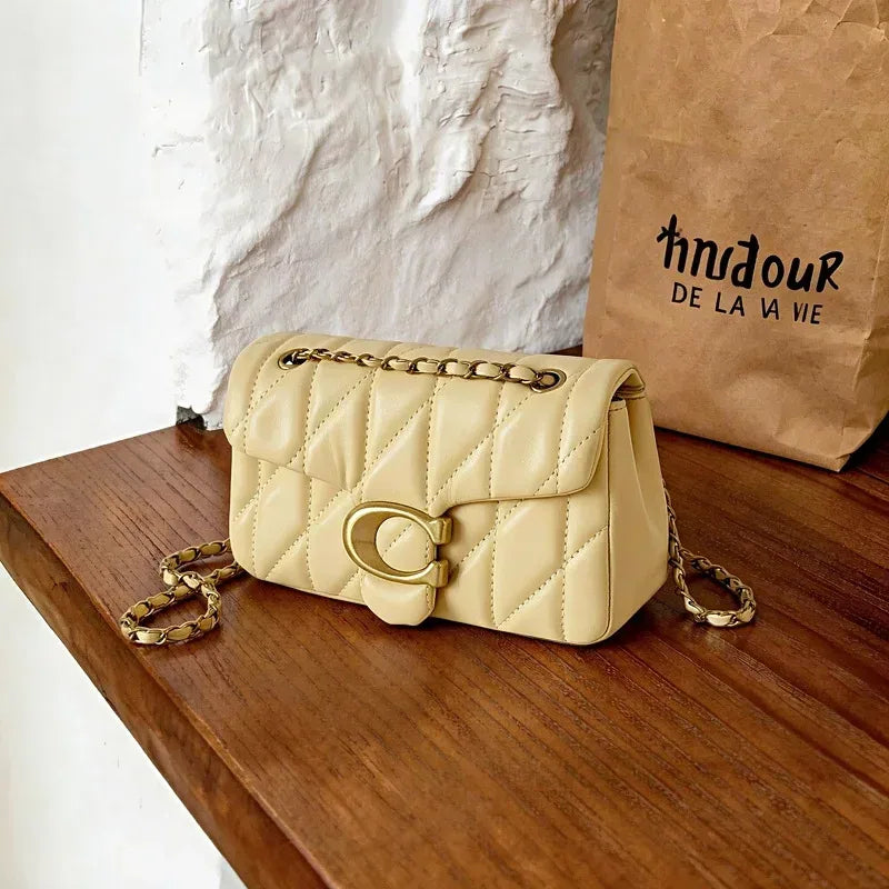 Quilted Chain Crossbody Bag | Luxury Women's Shoulder Bag Handmade Leather Crossbody Purse Ladies Tote Handbags Classic Designer Brand Stylish Gift