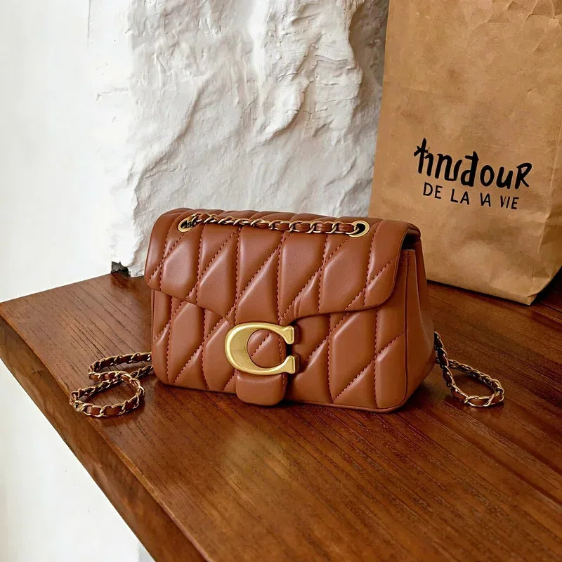 Quilted Chain Crossbody Bag | Luxury Women's Shoulder Bag Handmade Leather Crossbody Purse Ladies Tote Handbags Classic Designer Brand Stylish Gift