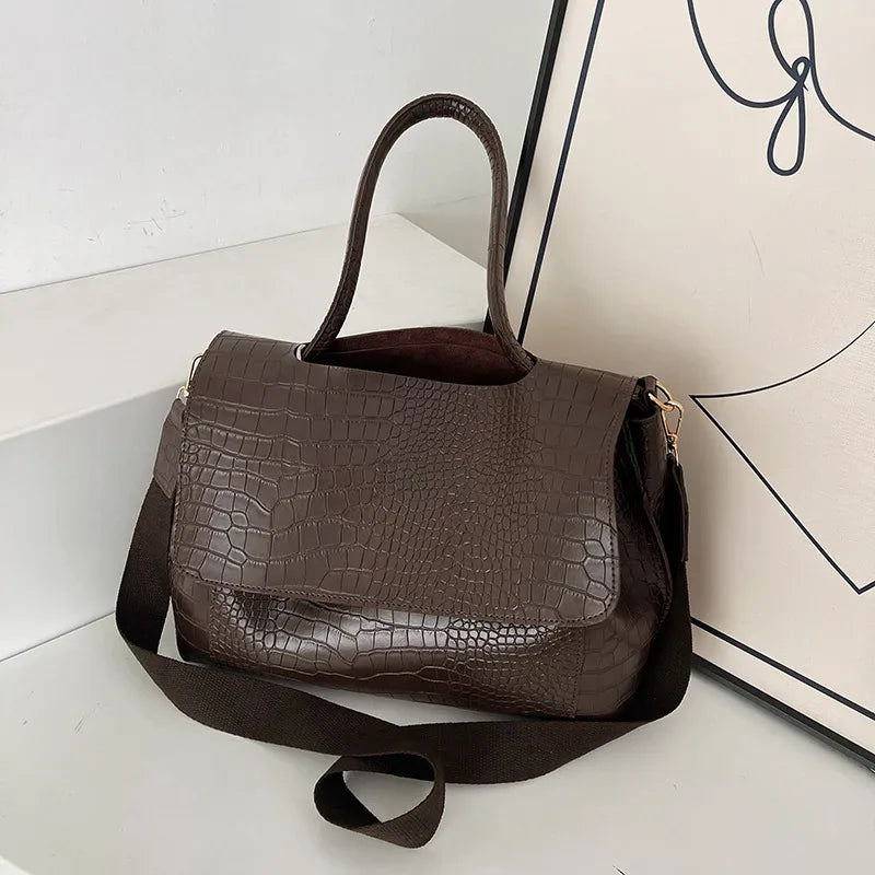 Crocodile Embossed Flap Crossbody Bag