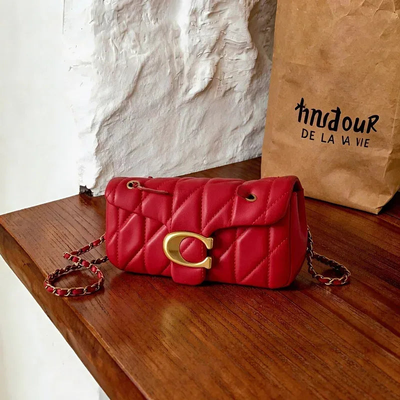 Quilted Chain Crossbody Bag | Luxury Women's Shoulder Bag Handmade Leather Crossbody Purse Ladies Tote Handbags Classic Designer Brand Stylish Gift