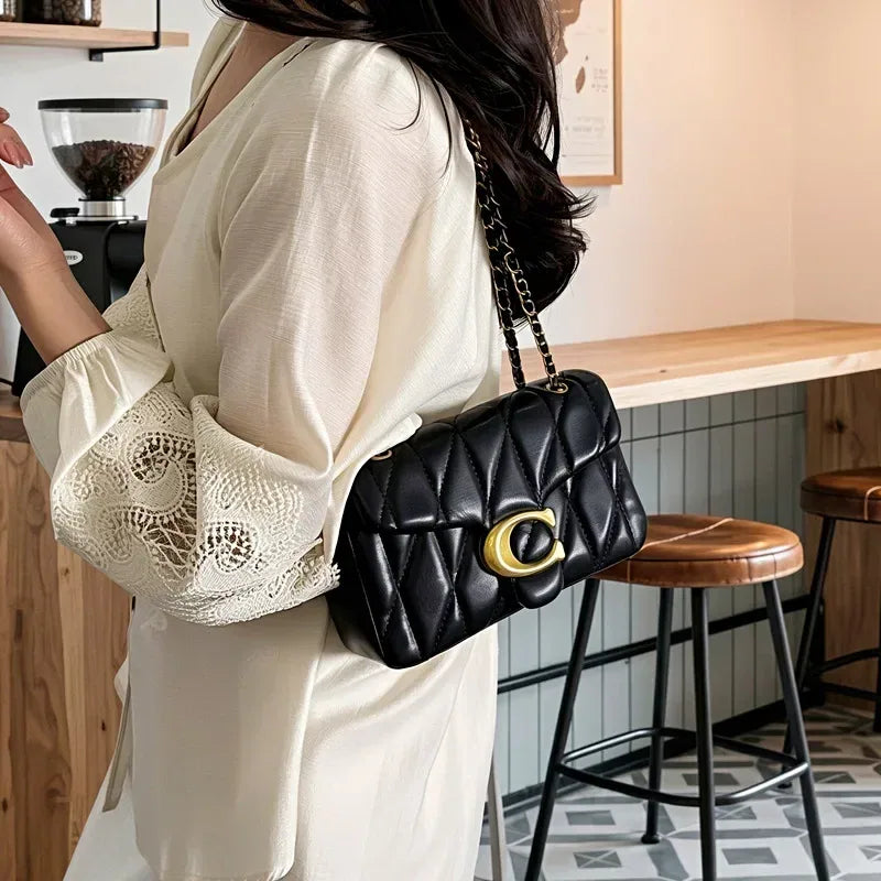 Quilted Chain Crossbody Bag | Luxury Women's Shoulder Bag Handmade Leather Crossbody Purse Ladies Tote Handbags Classic Designer Brand Stylish Gift
